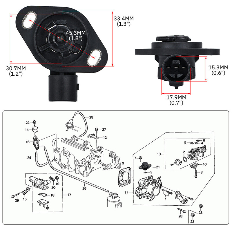New TPS Throttle Position Sensor For Honda CR-V K series Accord Element Civic 2.4L 3.0L 2003-2005 16402-RAC-A01 16402RAAA01 (2)